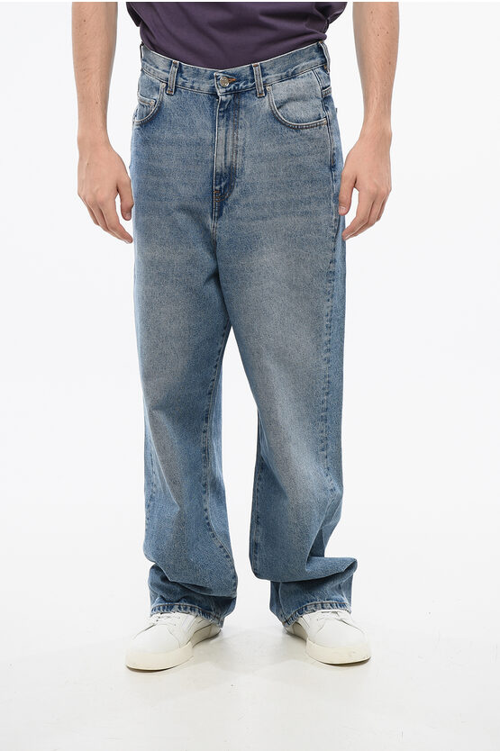 Séfr Wide Leg Jeans With Logoed-button 27cm In Blue