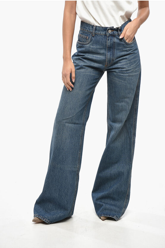 Coperni Wide Leg Jeans With Visible Stitching 30cm In Blue