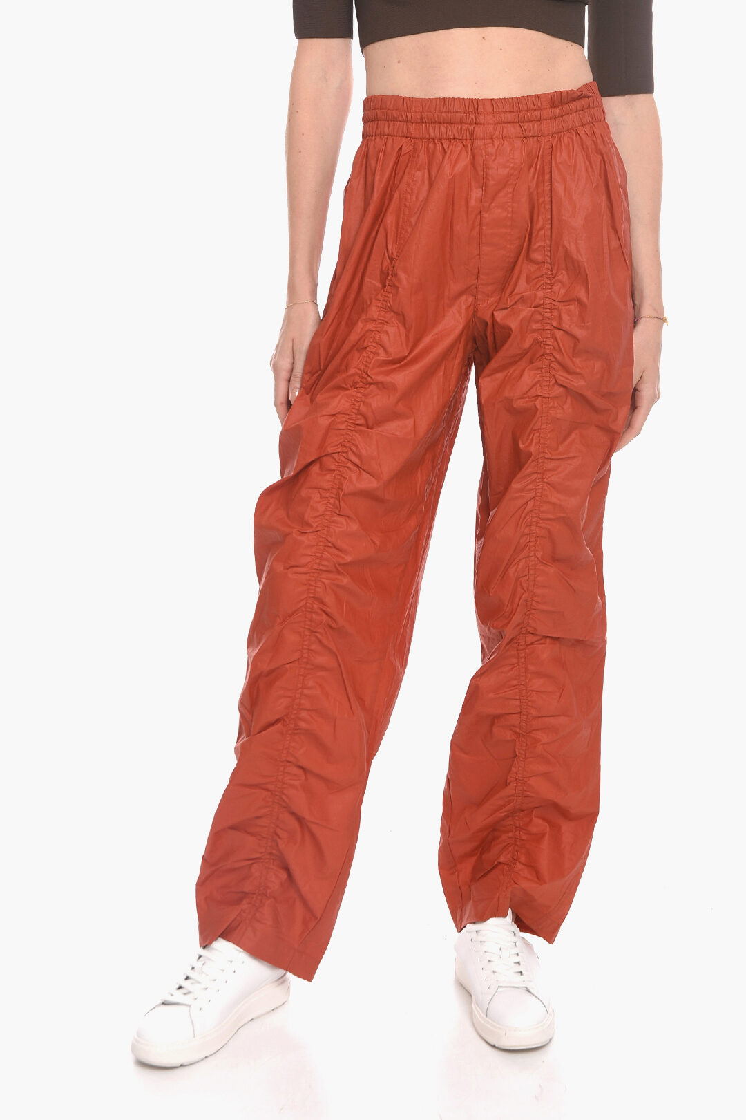 Misspap Leather Look Ruched Leg Trousers | Boohoo UK