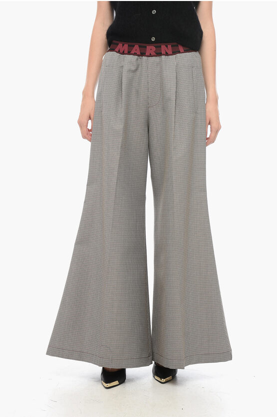 Shop Marni Wide-leg Pants With Houndstooth Motif