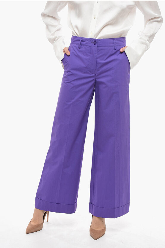 Shop P.a.r.o.s.h Wide Leg Pants With Turn-up Hems