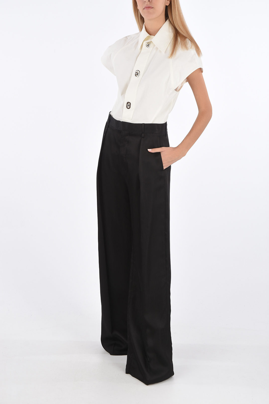 パンツ BOTTEGA VENETA WOOL FLARE TROUSERS BOTTEGA VENETA Pleated wool-twill pants | NET-A-PORTER