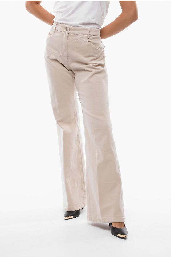 True Royal Wide Leg Stretch Cotton Pants With 5 Pockets In Neutral