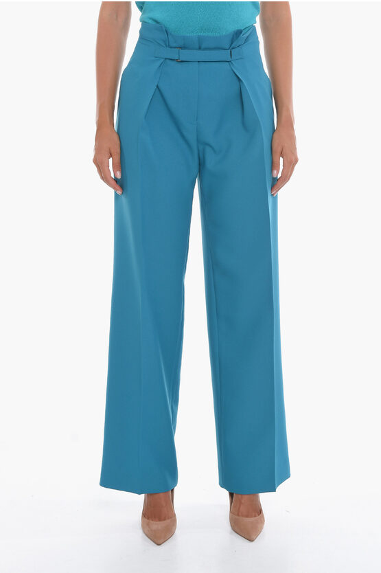 Super Blond Wide-leg Trousers With Velcro Fastening In Blue