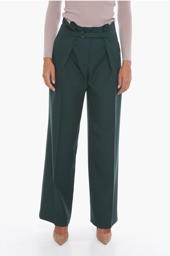Super Blond Wide-leg Trousers With Velcro Fastening In Green