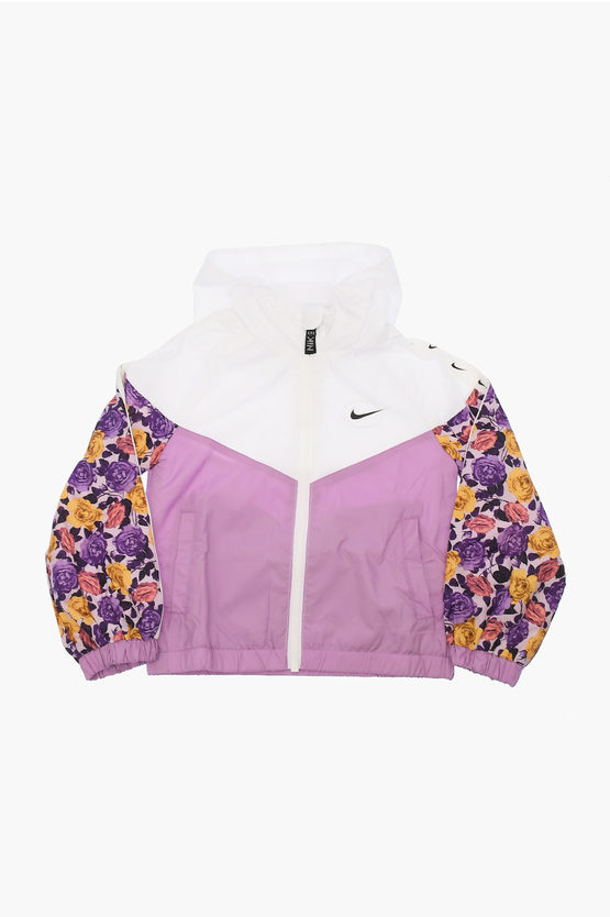 Windbreaker with Hood and Floral Details