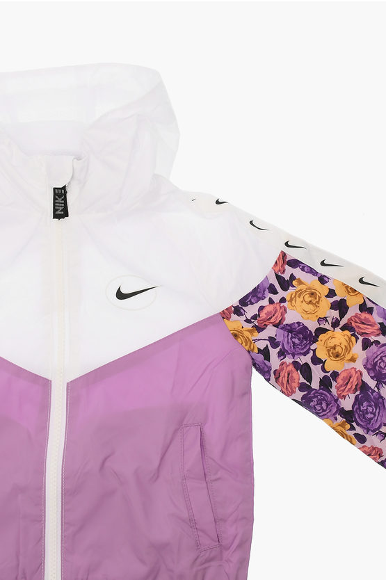 Windbreaker with Hood and Floral Details