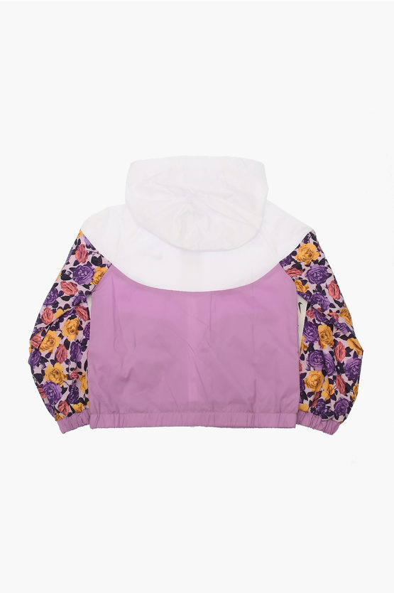 Windbreaker with Hood and Floral Details