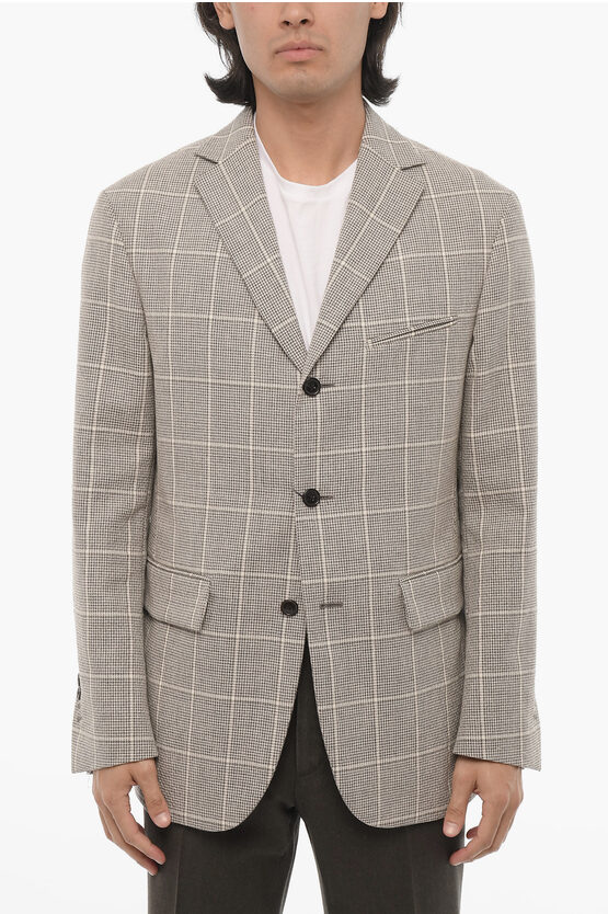 Corneliani Windowpane Check Center Vent Notch Lapel Circle 3-button Bla