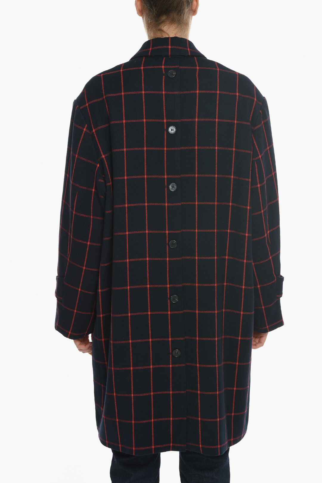 Rokh Windowpane Check Oversized Coat with Frogs women Glamood Outlet