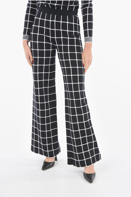 Drome Windowpane-checkered Jersey Flared Trousers With Scalloped Hem In Black