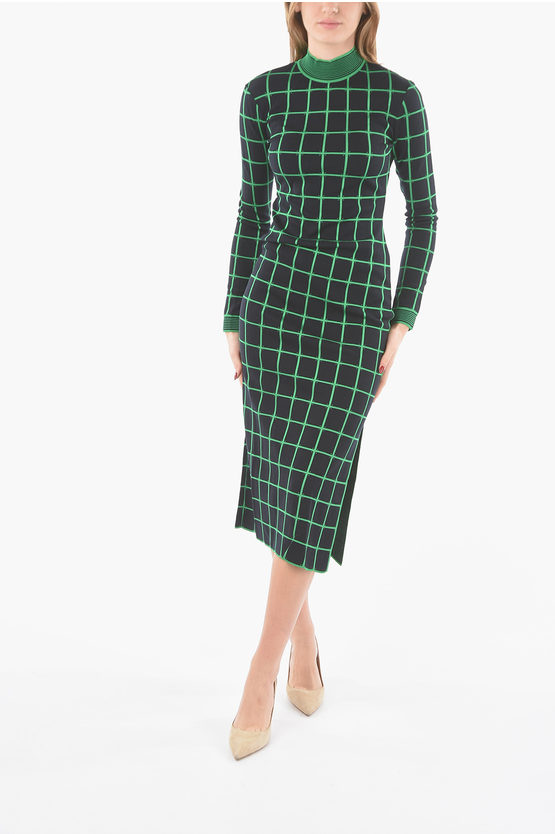 Shop Drome Windowpane-checkered Knit Long Dress With Side Slit