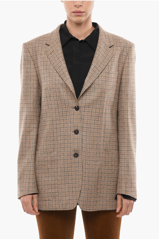 Tagliatore Windowpane Houndstooth Virgin Wool Blazer With Patch Pockets In Brown