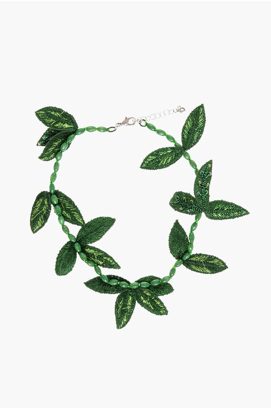 Dsquared2 Wooden Necklace With Botanical Appliqués In Green