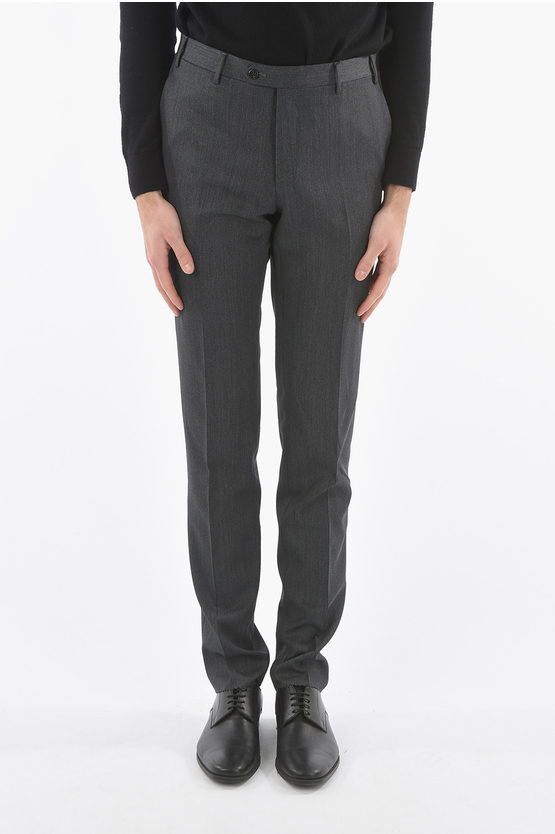 Corneliani Wool Academy Trousers With Scalloped Hem In Gray