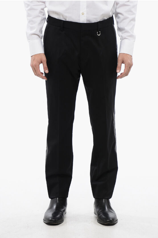 John Richmond Wool Akulin Pants With Rhinestones Side Bands