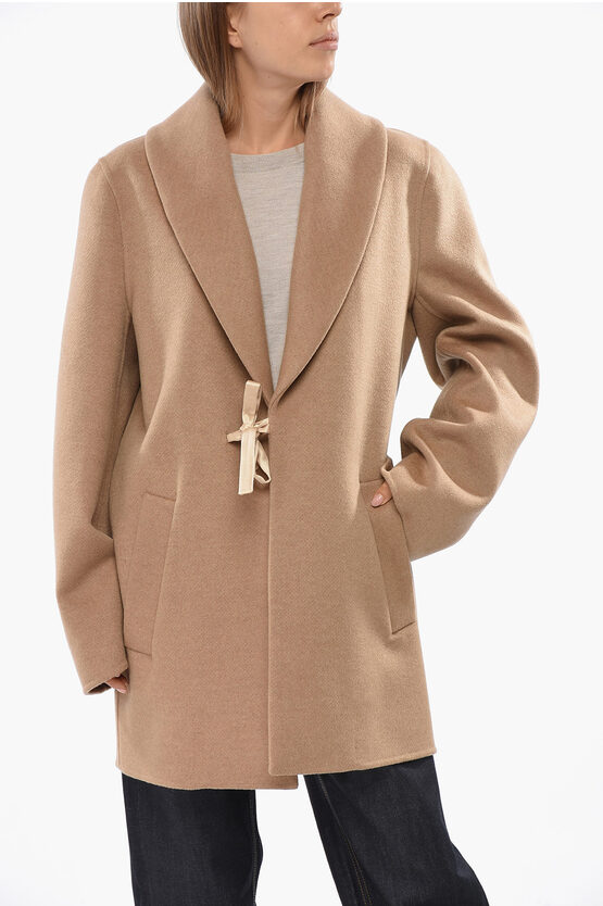 Saint Laurent Wool And Cashemere Coat With Belt In Brown