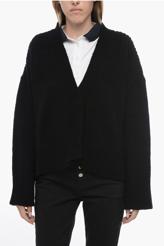 DONDUP WOOL AND CASHMERE ASYMMETRICAL CARDIGAN WITH HIDDEN BUTTONIN 