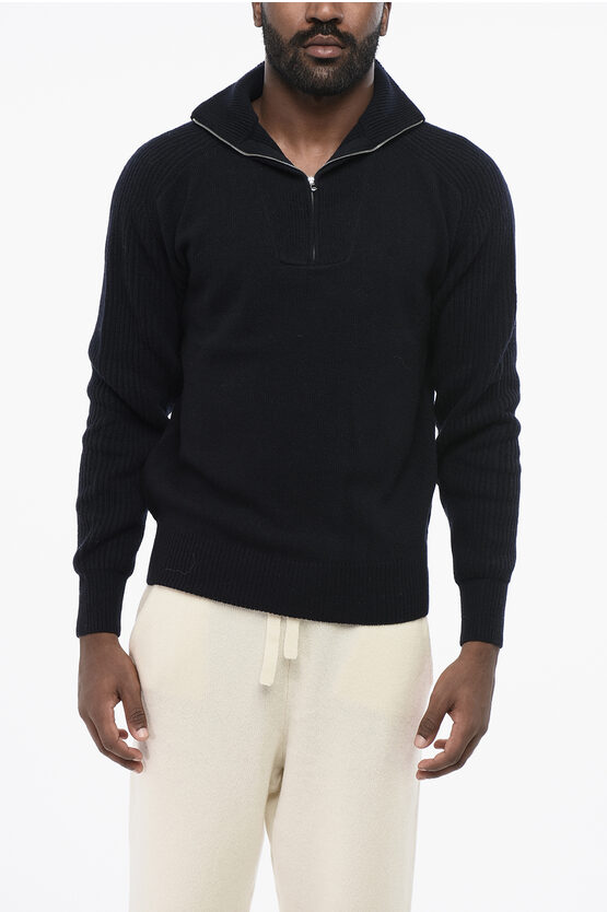 Altea Wool And Cashmere Mock Neck Sweater With Half-zip In Black