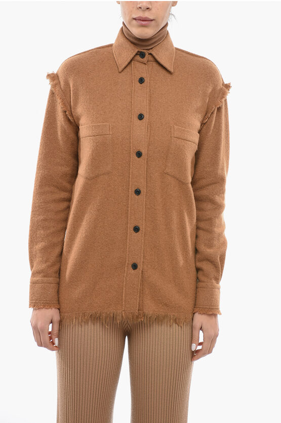 Destin Wool And Cashmere Overshirt With Fringes In Brown