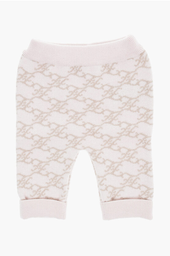 Fendi Babies' Wool And Cashmere Pants With All-over Monogram In Pink