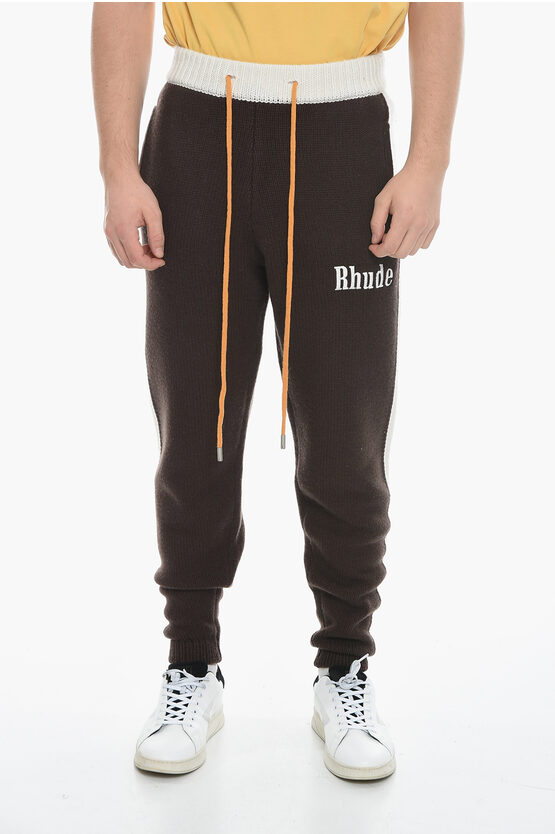 Rhude Wool And Cashmere Pants With Embroidered Logo In Black