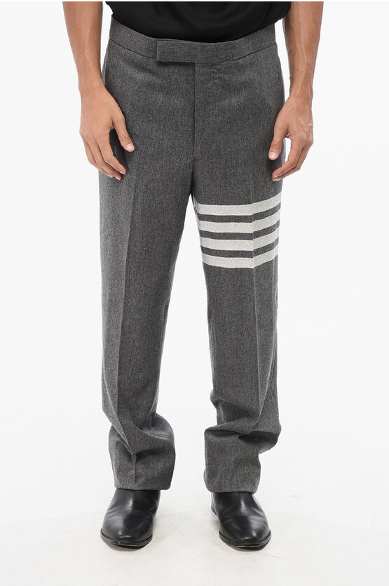Thom Browne Cropped Grey Suit Pants With Tailored Fit And Distinctive Stripes In Gray