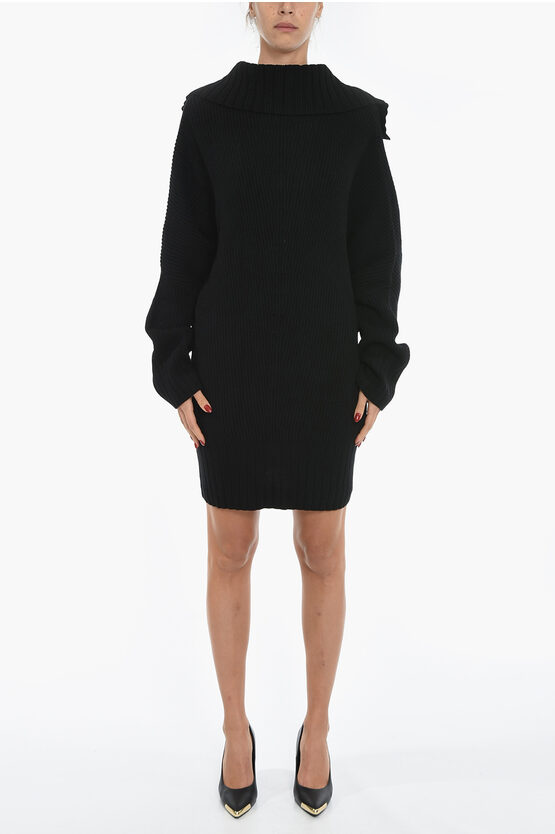 Aeron Wool And Cashmere Rose Pull-dress With Golden Details In Black