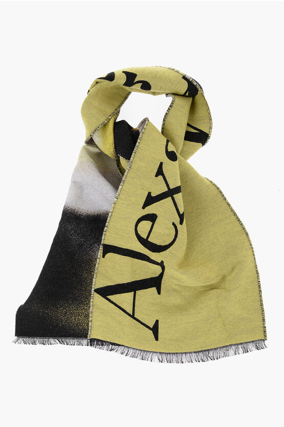 Shop Alexander Mcqueen Wool And Cashmere Scarf With Contrast Logo