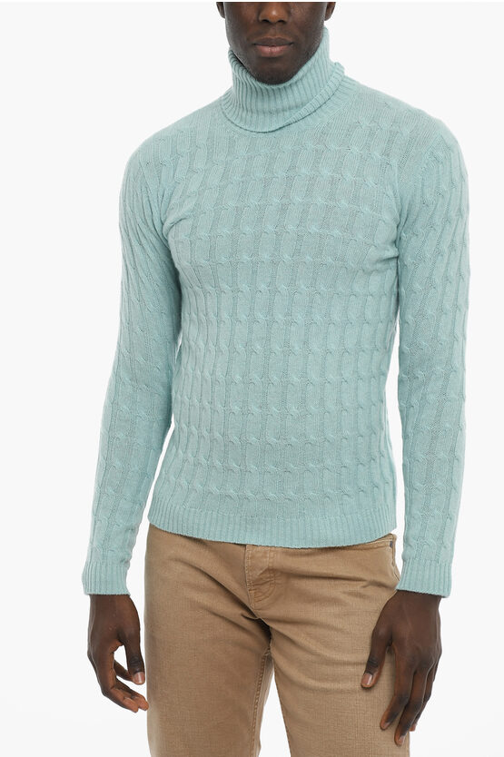 Woolrich Wool And Cashmere Turtle-neck Cable-knit Jumper In Green
