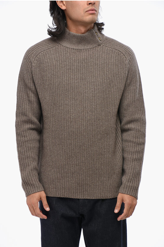 Oliver Lattughi Wool And Cashmere Turtleneck Sweater With Buttons In Brown
