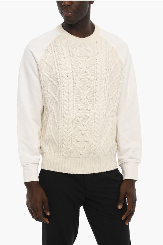 Shop Neil Barrett Wool And Cotton Hybrid Cable-knit Sweater With Raglan Sleeve