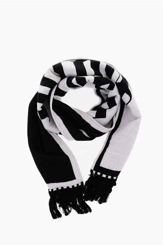 Palm Angels Wool And Cotton Macro Logo Scarf In Black