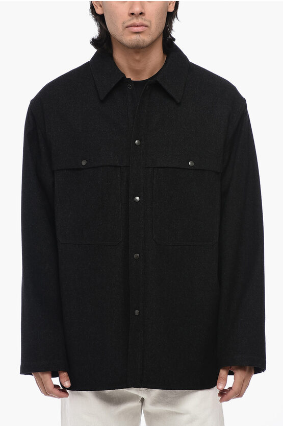 Shop Lemaire Wool And Cotton Overshirt With Double Breast Pocket