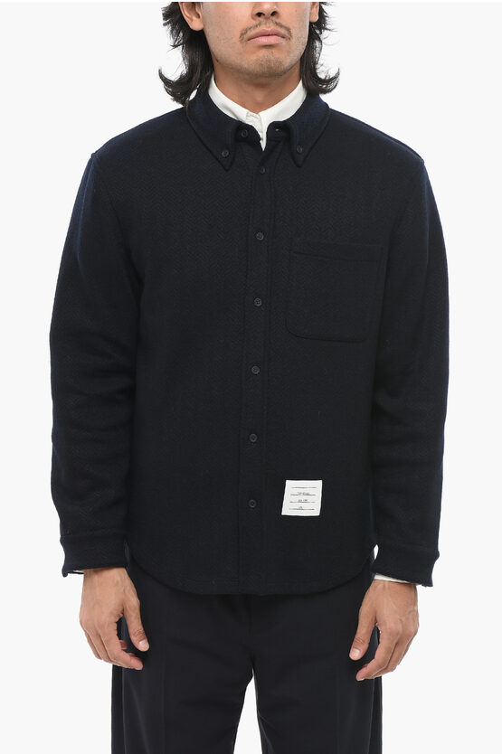 Thom Browne Wool And Cotton Oversized Fit Button-down Collar Shirt In Black