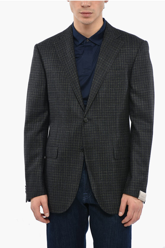 Corneliani Wool And Linen Blazer With Check Pattern In Gray