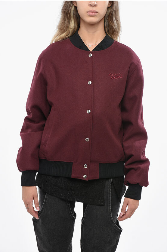 Maison Kitsuné Wool And Nylon Bomber With Contrasting Details In Burgundy