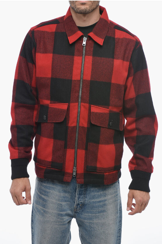 Shop Woolrich Wool And Nylon Buffalo Checked Overshirt With Zip