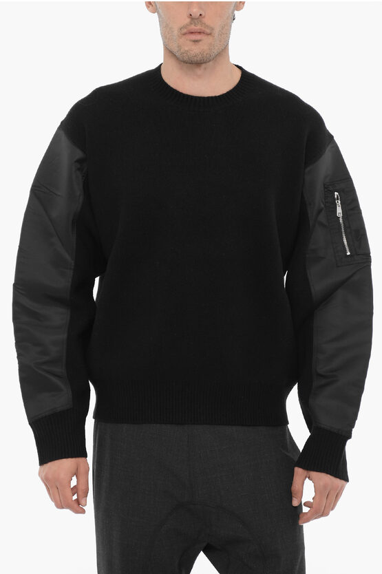 Neil Barrett Wool And Nylon Crew-neck Sweater With Sleeve Pocket In Black