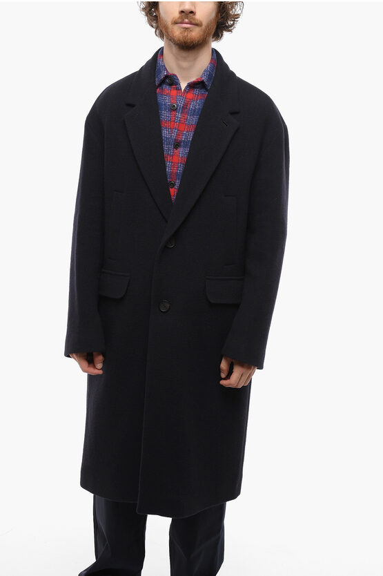 Hevo Wool And Nylon Noci Single- Breasted Coat With Flap Pockets In Black