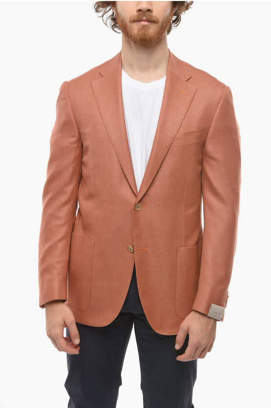 Wool and Silk-blend LEADER SOFT Blazer with Hopsack Pattern