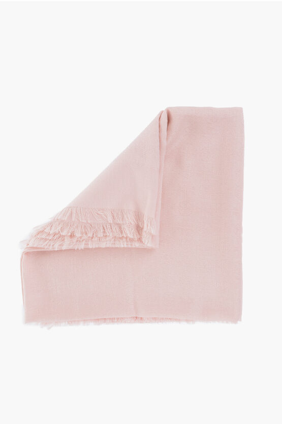 Tory Burch Wool And Silk Scarf With All-over Logo In Pink