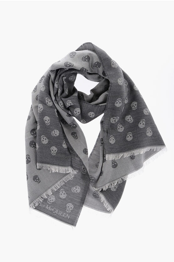 Shop Alexander Mcqueen Wool And Silk Scarf With All-over Skulls