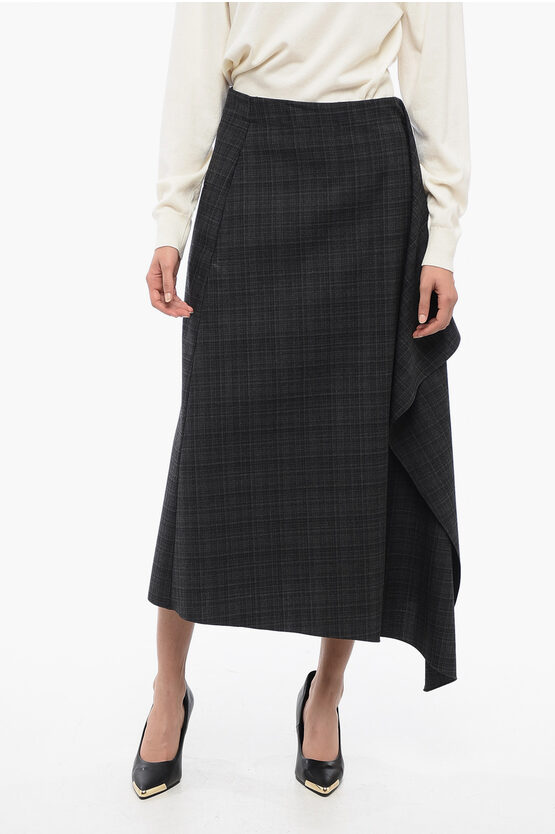 Dior Wool Asymmetric Skirt With Checked Pattern In Black