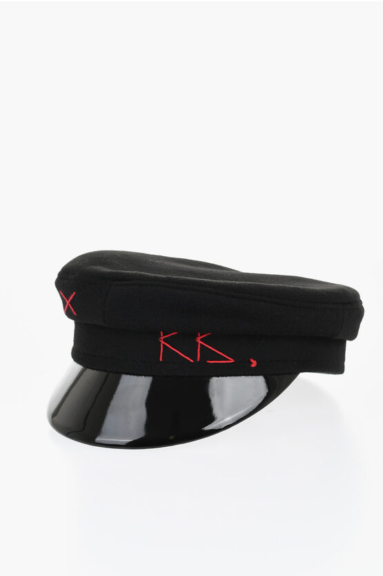 Ruslan Baginskiy Wool Baker Boy Hat With Vinyl Visor In Black