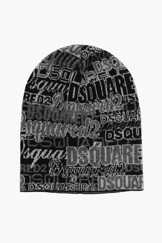 Dsquared2 Wool Beanie With All-over Logo