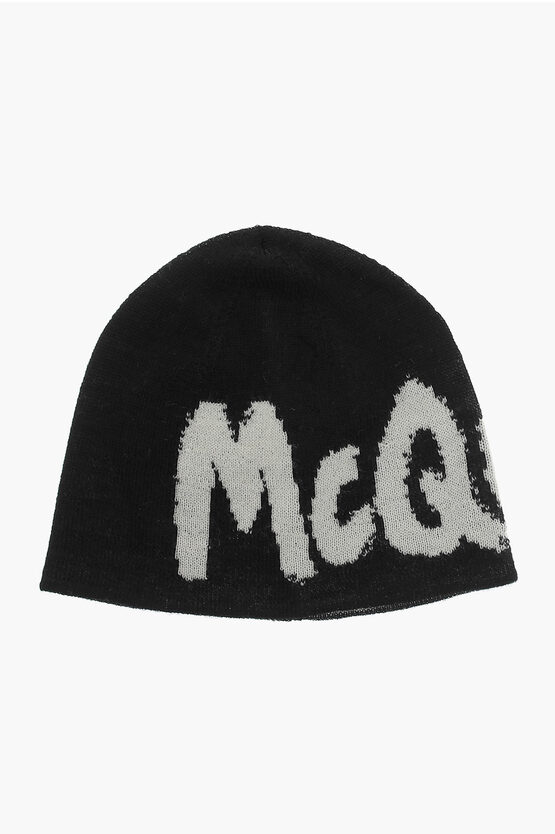 Shop Alexander Mcqueen Wool Beanie With Contrasting Logo