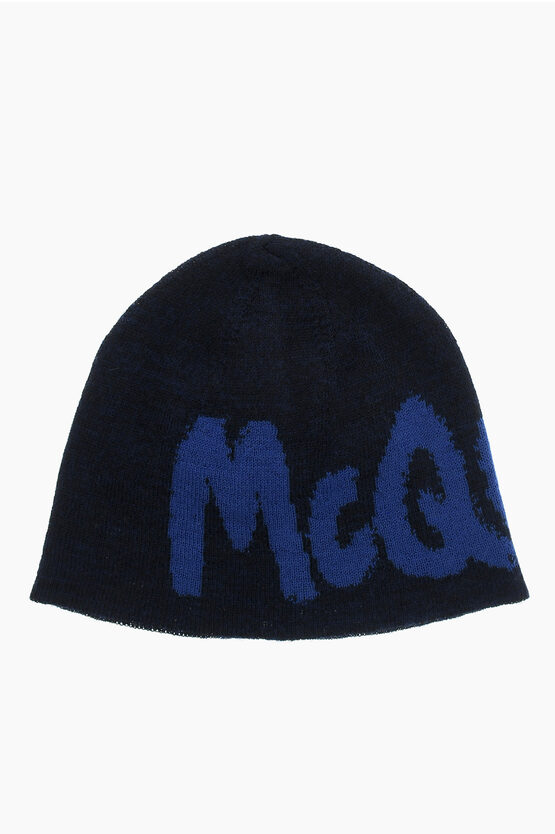 Shop Alexander Mcqueen Wool Beanie With Contrasting Logo