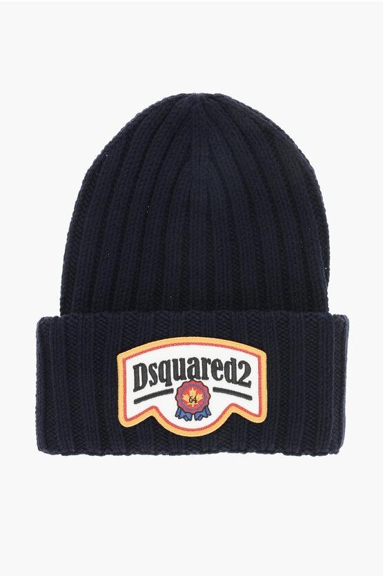 Dsquared2 Wool Beanie With Embossed Logo In Black