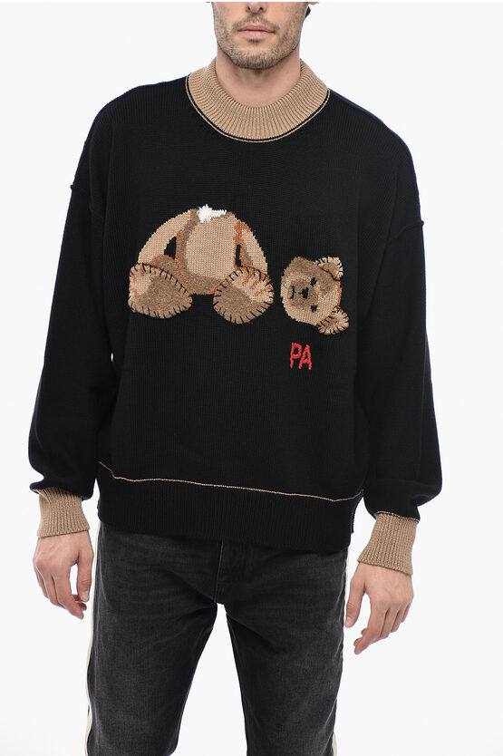 Palm Angels Wool Bear Jumper With Contrasting Crewneck